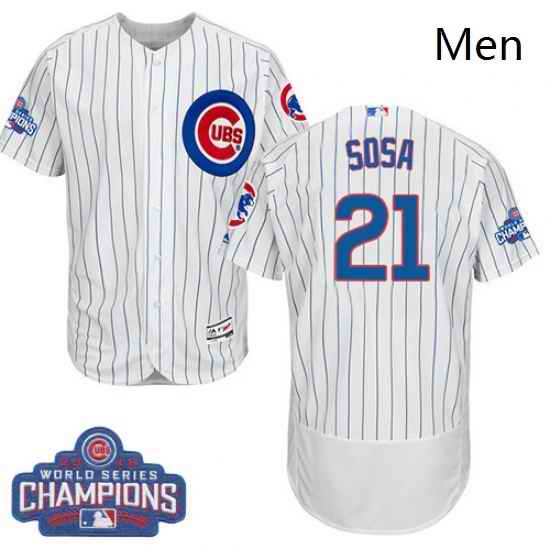 Mens Majestic Chicago Cubs 21 Sammy Sosa White 2016 World Series Champions Flexbase Authentic Collection MLB Jersey